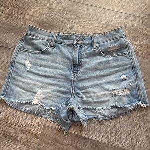 Aerie Blue Distressed Jean Shorts with Frayed Hem